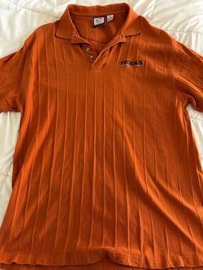Vintage University of Texas Longhorns Orange Ribbed Texture Polo Shirt XL
